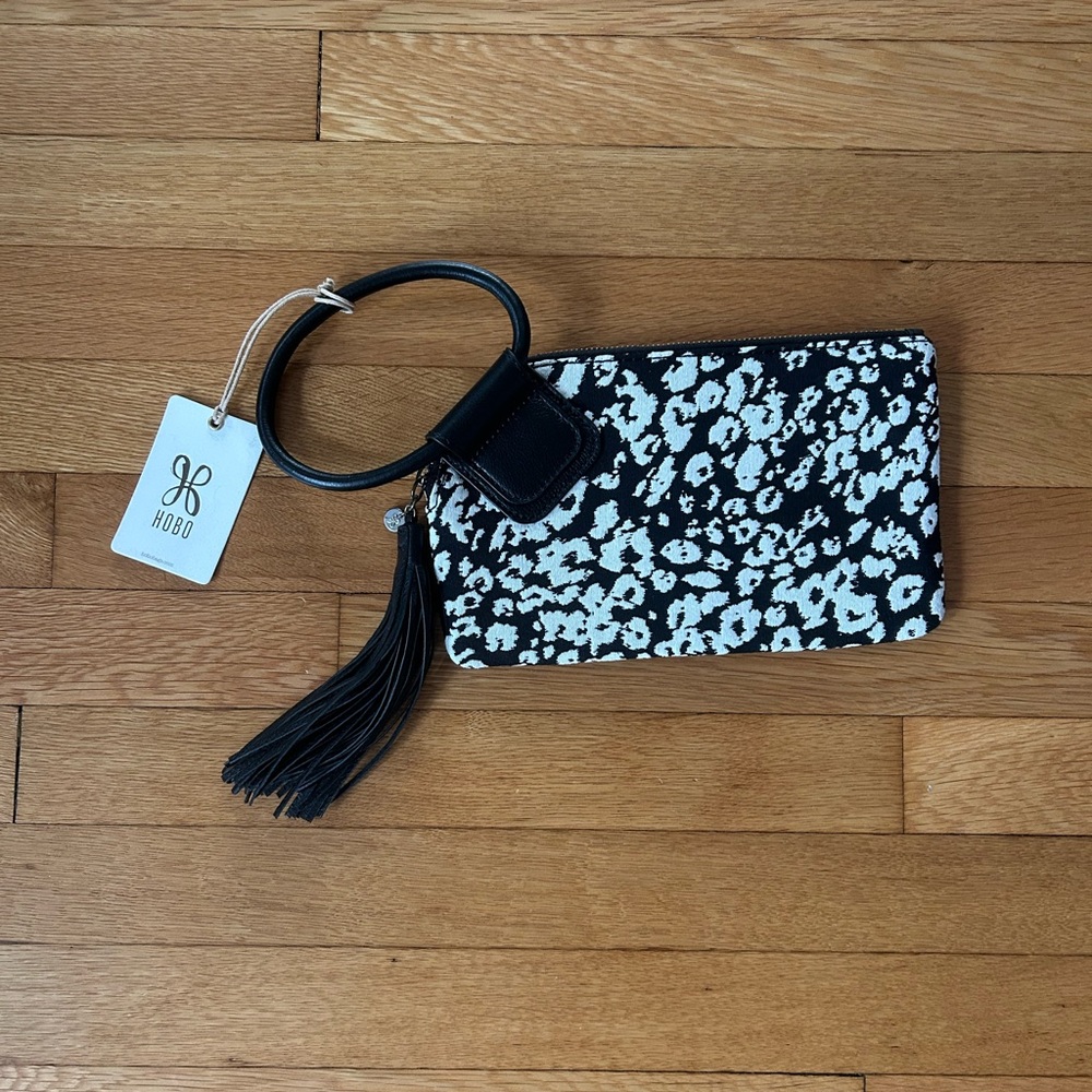 HOBO Black and Cream Leopard Print Wristlet